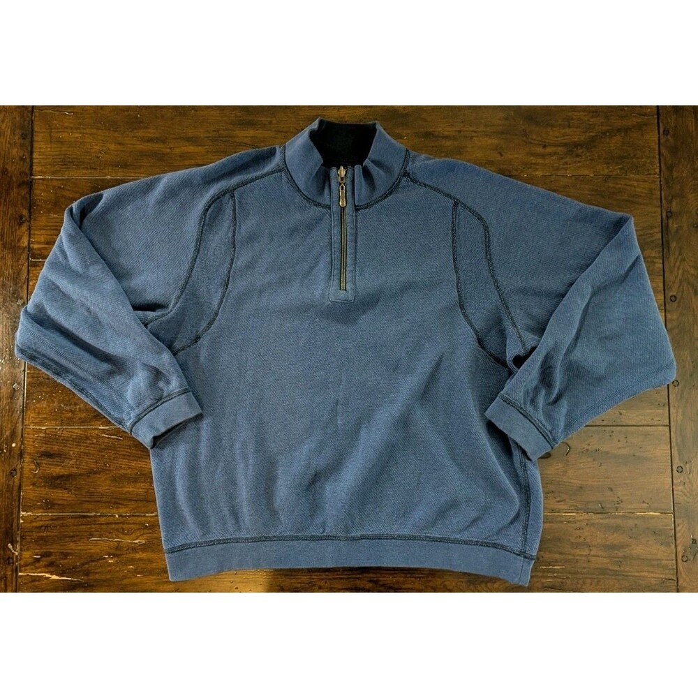 Tommy Bahama Reversible Men's 2XL Quarter Zip Pullover Sweater Blue Contrast